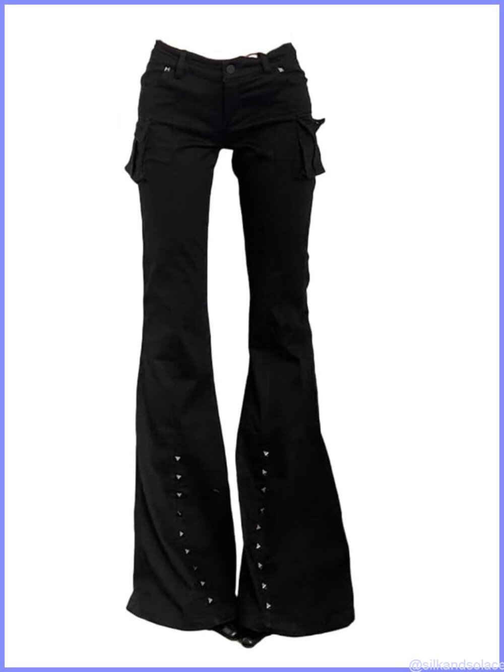 Women's Y2K Low Rise Cargo Flare Pants with Studded Detail Gothic Bell Bottoms